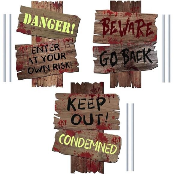 Halloween Decorations Beware Signs Yard Stakes Warning Sign 3 Pcs ,16.5" x 12.2" - Picture 7 of 8